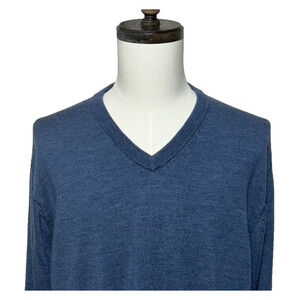 Hart Schaffner Marx Sweater Mens 2XB Blue Fine Merino Wool V Neck Long Sleeve